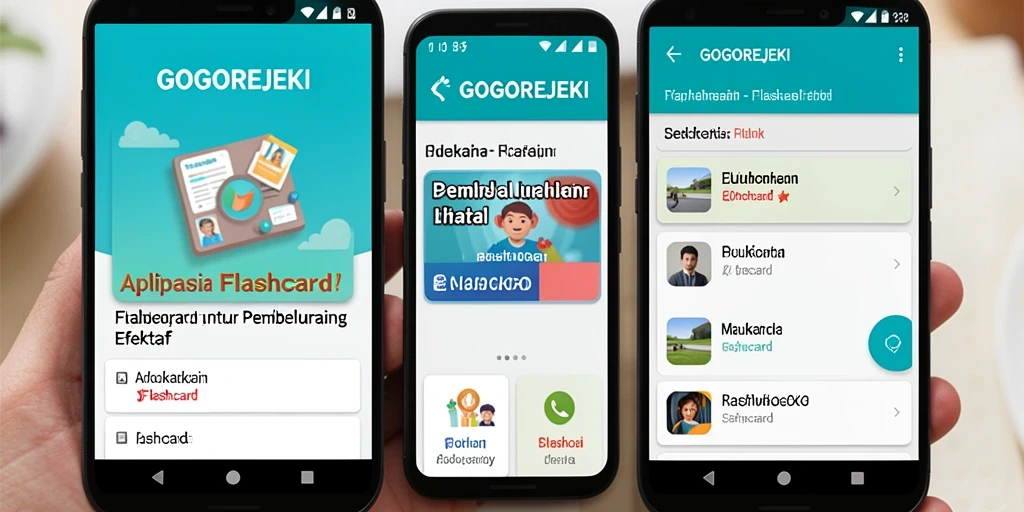 Antarmuka GOGOREJEKI yang sederhana dan menarik untuk belajar Flashcard.