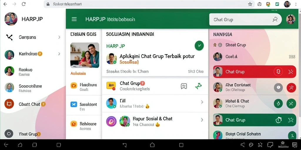 Tampilan antarmuka aplikasi Chat Grup HARAPJP yang menarik dan intuitif.
