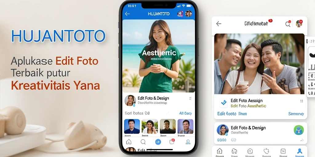 Tampilan antarmuka aplikasi HUJANTOTO untuk Edit Foto Aesthetic.