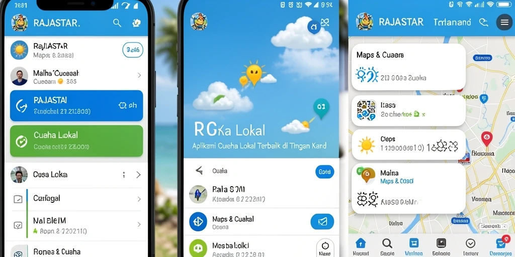 Tampilan antarmuka aplikasi RAJASTAR menunjukkan informasi cuaca lokal dengan jelas.